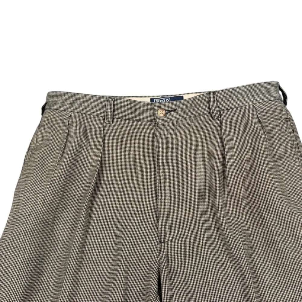 VTG Polo Ralph Lauren Mens Brown Cotton Tweed Basket Weave Pleated Pants 34X31